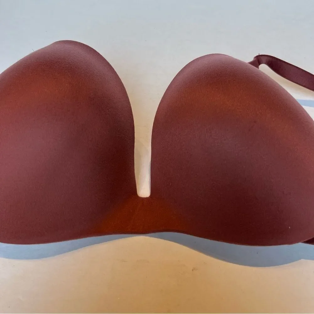 Ambrielle Light Burgundy Super Soft Plunge T-Shirt Bra Size 36C Underwire Padded